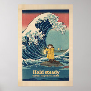 Otter-Laterne-Holzblock-Wellen-Poster Poster