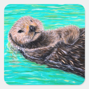 Otter-Malerei am Flussbett Quadratischer Aufkleber