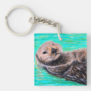 Otter-Malerei am Flussbett Schlüsselanhänger