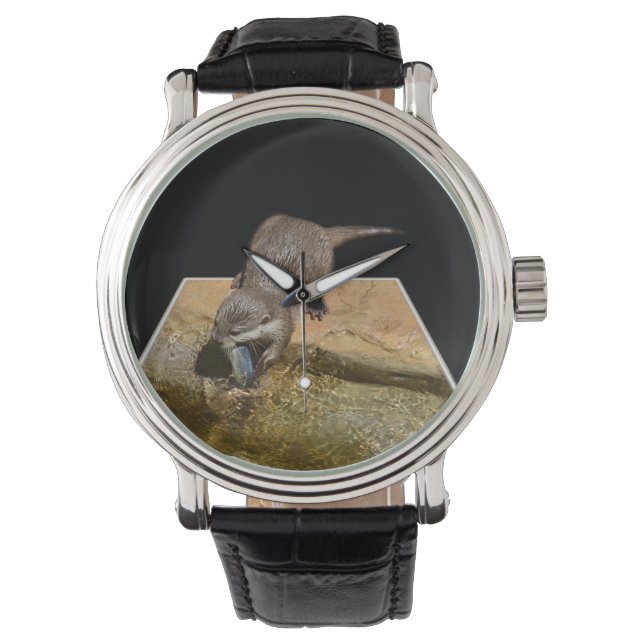 Otter Mangeant Du Poisson Savoureux, Mens Montre E (devant)