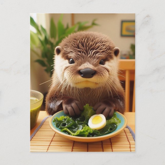 Otter mit Algensalat Postkarte (Vorderseite)