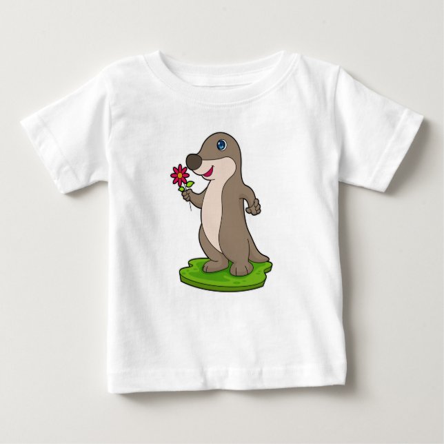 Otter mit Blume Baby T-shirt (Vorderseite)