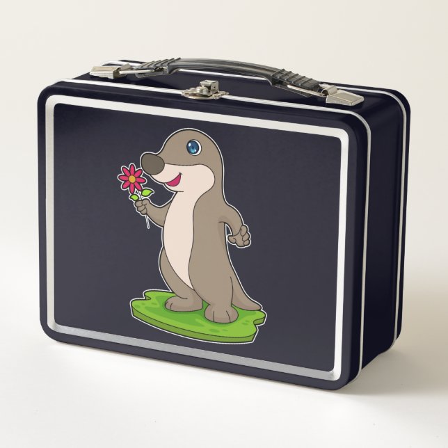 Otter mit Blume Metall Brotdose (Vorderseite)