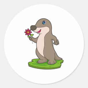 Otter mit Blume Runder Aufkleber