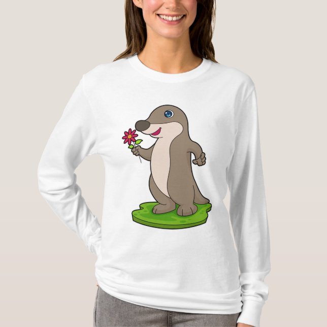 Otter mit Blume T-Shirt (Vorderseite)