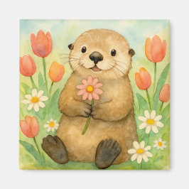 Otter mit Frühlingsblüten Magnet