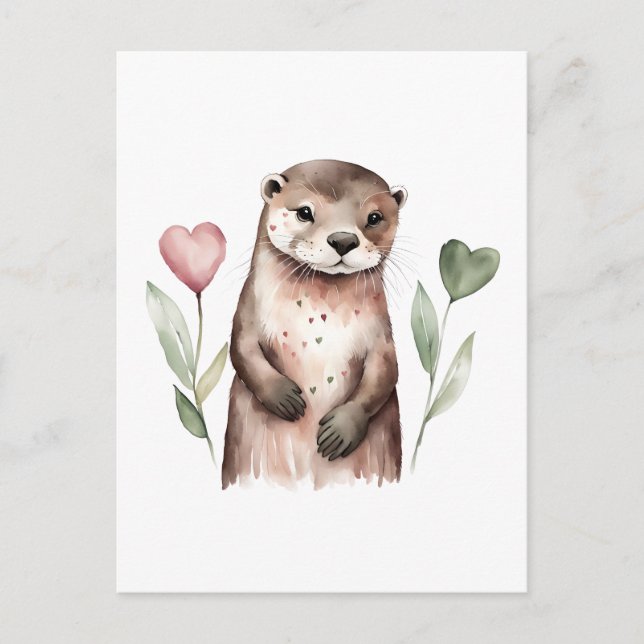 Otter mit herzförmigen Blume Postkarte (Vorderseite)