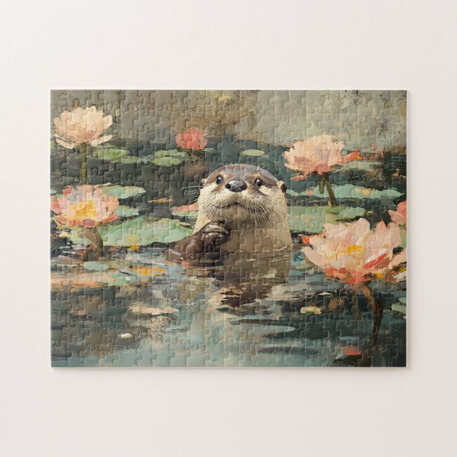 Otter mit Lotus-Blume Malerei (Horizontal)