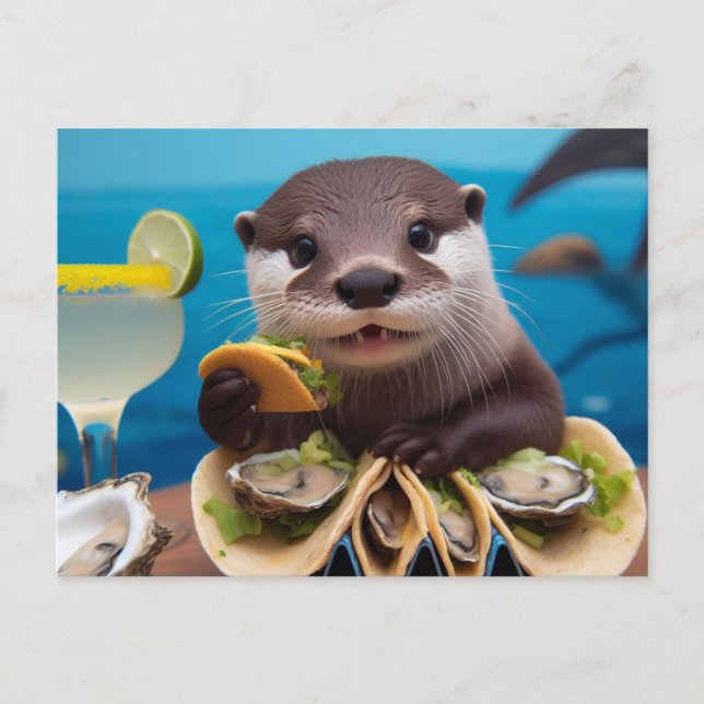 Otter mit Osyster Tacos Postkarte (Vorderseite)