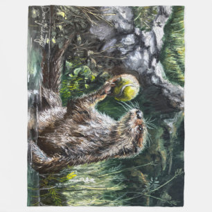 Otter mit Tennisball Fleecedecke