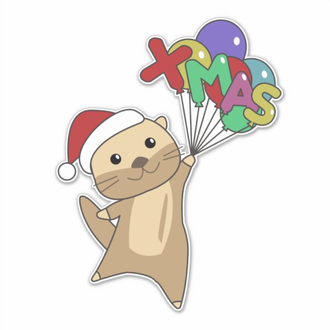 Otter Noël Neige Animaux d'hiver Otter Sticker (Devant)
