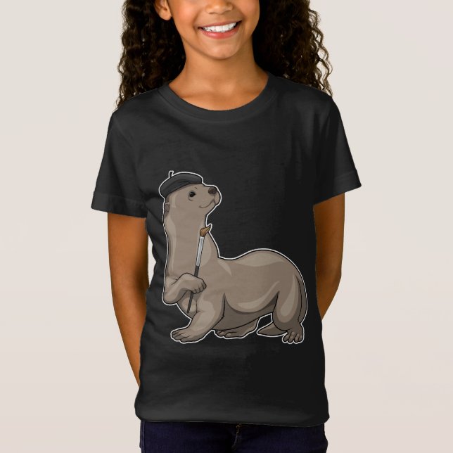 Otter Painting Pinsel T-Shirt (Vorderseite)