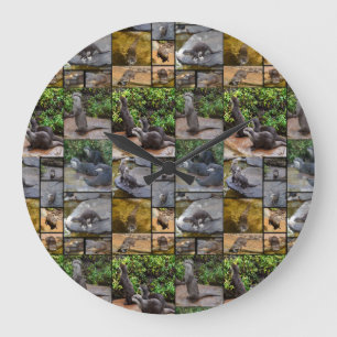 Otter Photo Collage, Large Round Wall Clock. Große Wanduhr