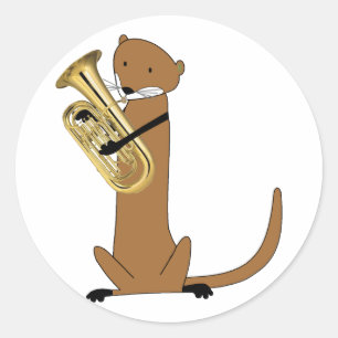 Otter Playing Euphonium Runder Aufkleber