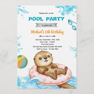 Otter-Poolparty-Geburtstagseinladung Einladung
