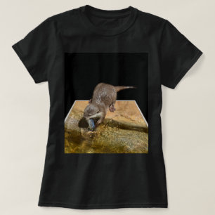 Otter Popout Art, Ladys Black T - Shirt