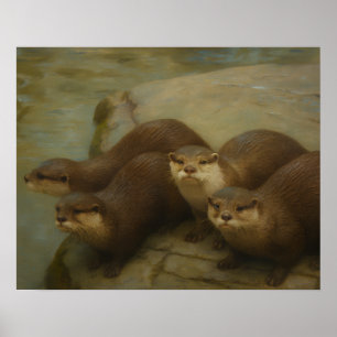 Otter Quartet - Spielerische Wildlife Art Print Poster