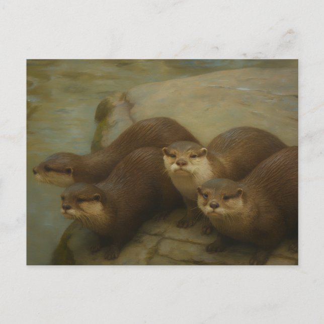 Otter Quartet - Spielerische Wildlife Art Print Postkarte (Vorderseite)