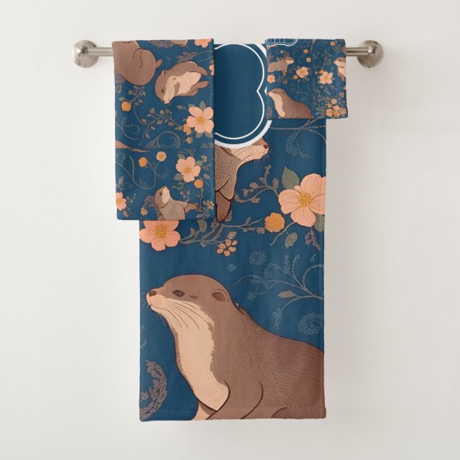 Otter Retro Personalisiertes Muster Badhandtuch Set (Insitu)