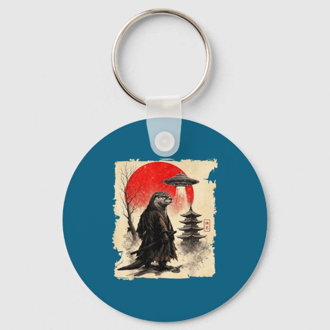 Otter Samurai Retro Ufo Japanese Warrior Art Graph Schlüsselanhänger (Vorderseite)