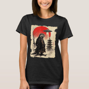 Otter-Samurai-Retro-Ufo-japanischer-Krieger-Kunst- T-Shirt