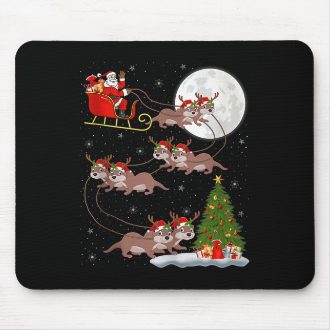 Otter Santa Sleigh Flying Funny Magical Christmas  Mousepad (Vorne)