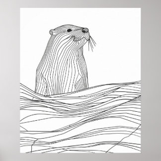 Otter schwarze Linie moderne minimalistische Linie Poster