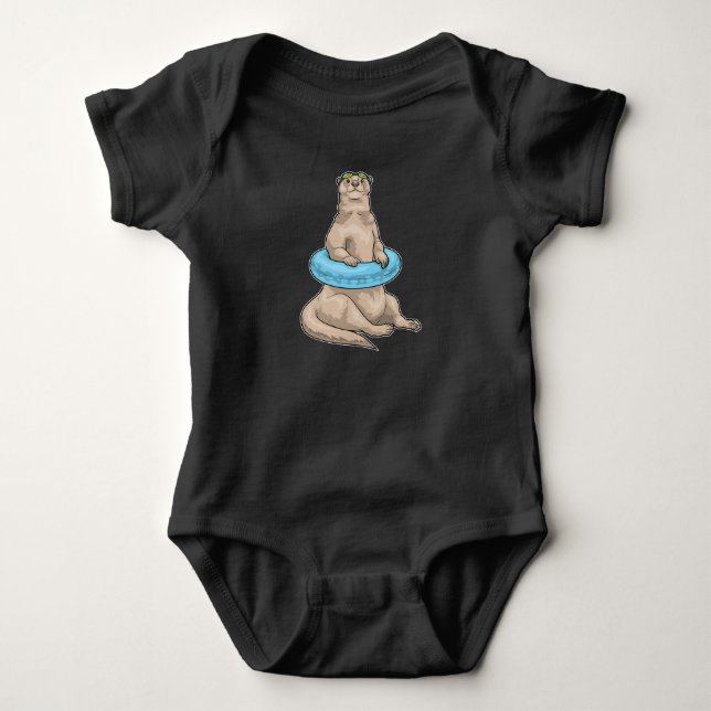Otter Schwimmen Lifebuoy Baby Strampler (Vorderseite)