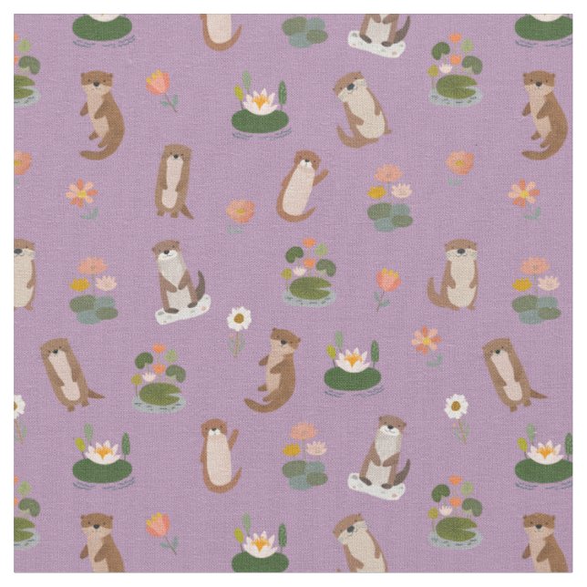 Otter & Seerosen auf Helllila Stoff (Nahaufnahme)