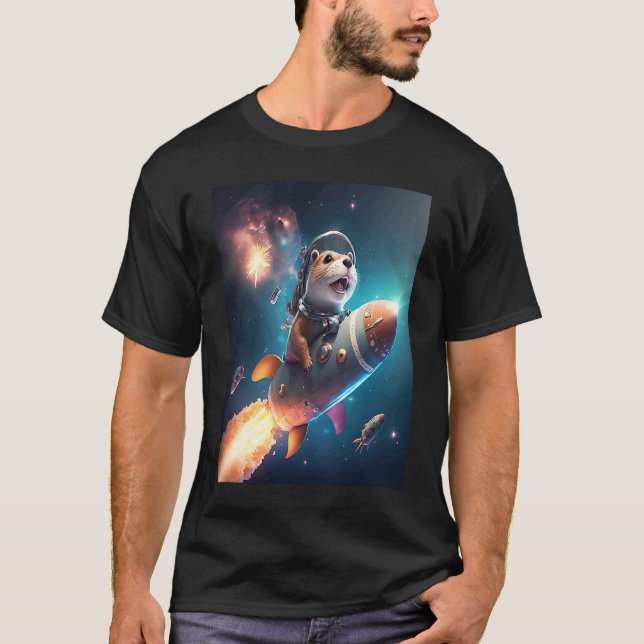 Otter Space Puns Space Otter Riding A Rocket T-Shirt (Vorderseite)