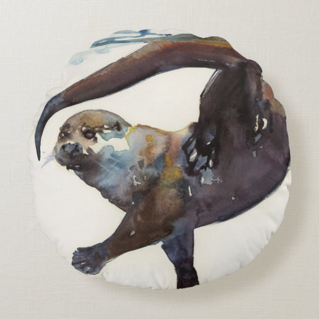Otter-Studie II - 'Talisker Rundes Kissen (Vorderseite)