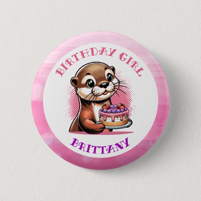 Otter Themed Birthday Girl Button (Vorderseite)