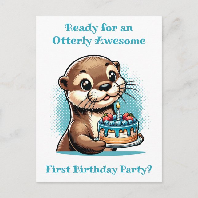 Otter Themed Boys erste Geburtstagsparty Postkarte (Vorderseite)
