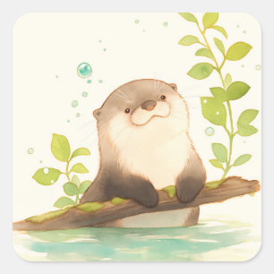 Otter über den Driftwood-Traum Quadratischer Aufkleber
