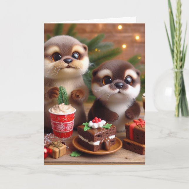 Otter und Weihnachts-Süßigkeiten Karte (Vorderseite)