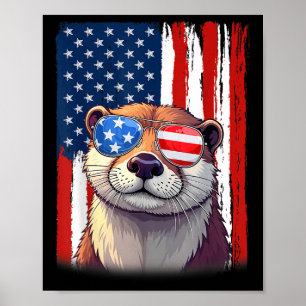 Otter US America Flag Männer Frauen 4. Juli Patrio Poster