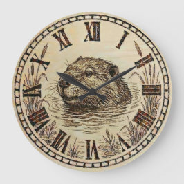 Otter Wall Clock - Serene Lake Life Decor Große Wanduhr