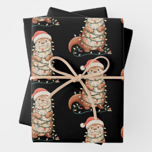 Otter-Weihnachts-Tier-Weihnachtsbaum-Lichter-Santa Geschenkpapier Set
