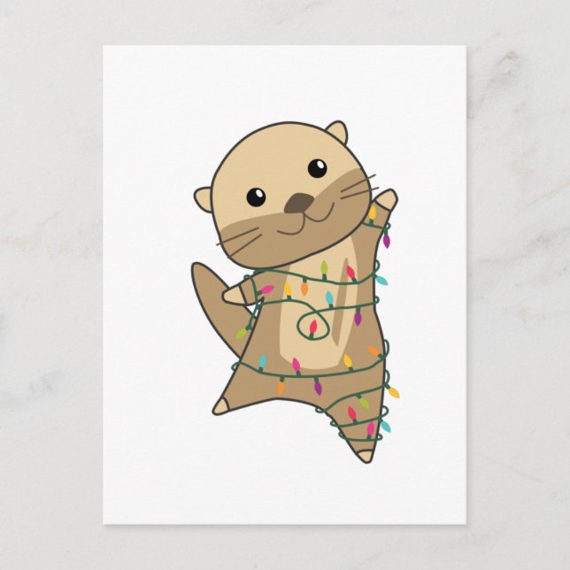 Otter Weihnachtsschnee Wintertiere Otter Feiertagspostkarte (Vorderseite)