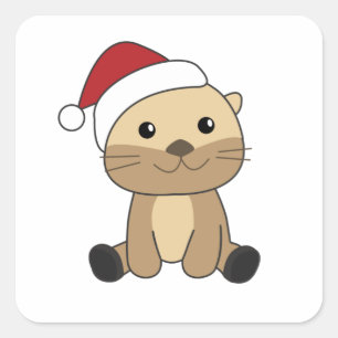 Otter Weihnachtsschnee Wintertiere Otter Quadratischer Aufkleber