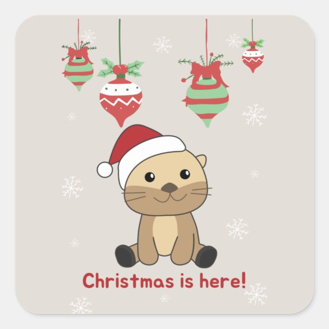 Otter Weihnachtsschnee Wintertiere Otter Square S Quadratischer Aufkleber (Vorderseite)