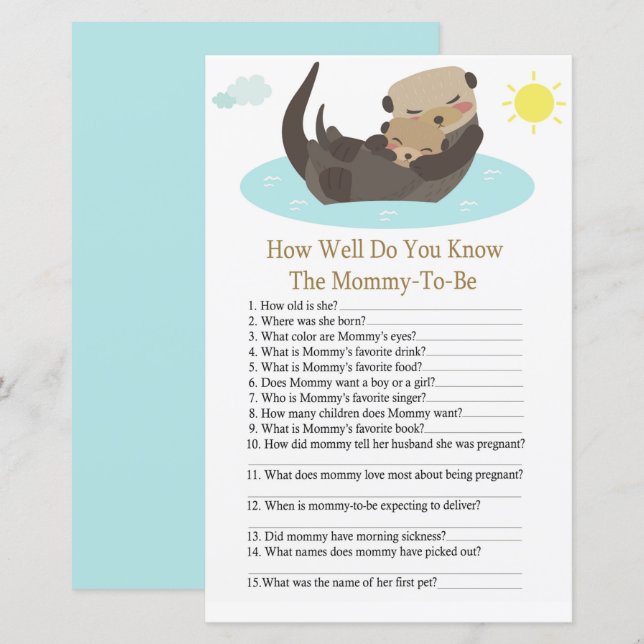 Otter wie gut Sie wissen, Baby-Dusche-Spiel (Vorne/Hinten)