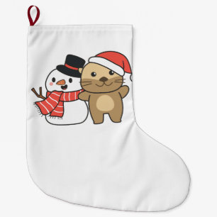 Otter With Snowman In Winter For Christmas Holiday Großer Weihnachtsstrumpf