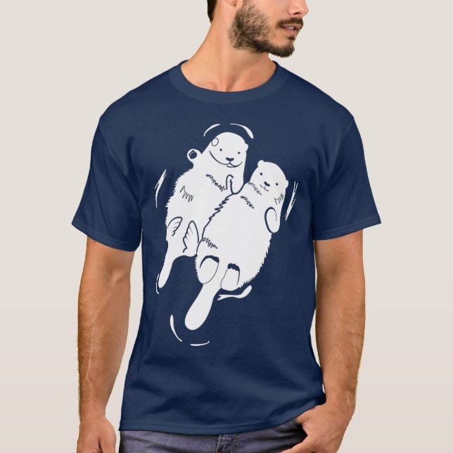 Otter zwei Holding Hand Matching Couple Lover T-Shirt (Vorderseite)