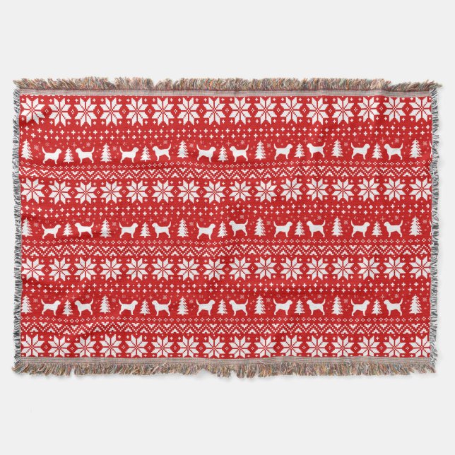 Otterhound Hund Silhouetten Weihnachtsmuster Rot Decke (Vorderseite)