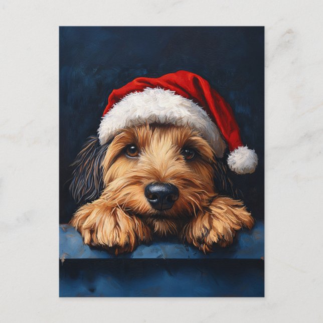 Otterhound in einer Weihnachtsmannmütze Postkarte (Vorderseite)