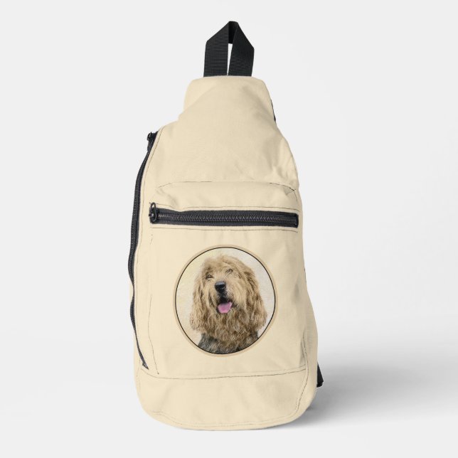 Otterhound Malerei Schwarz und Tan Original Hunde  Crossbody Bag (Vorderseite)