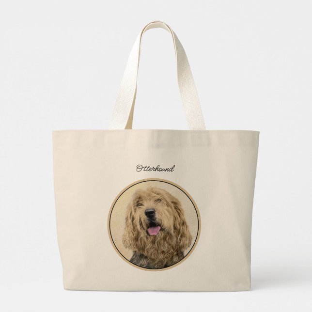 Otterhound Malerei Schwarz und Tan Original Hunde  Jumbo Stoffbeutel (Rückseite)