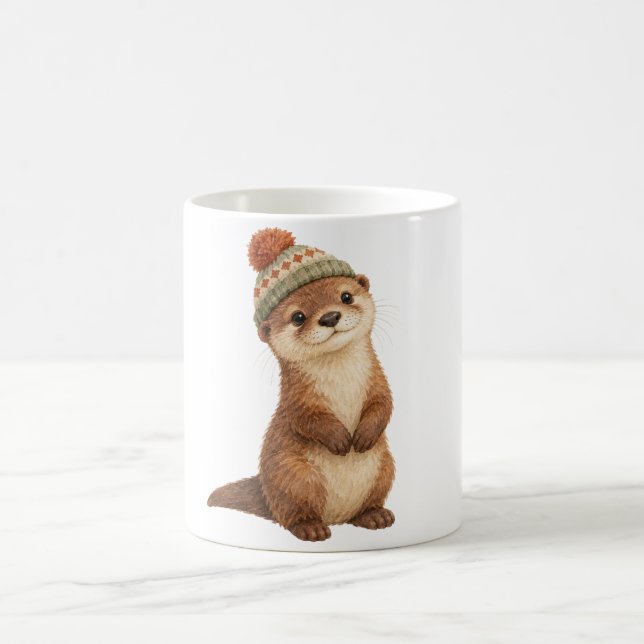 Otterjunges mit gestrickter Mütze Kaffeetasse (Mittel)