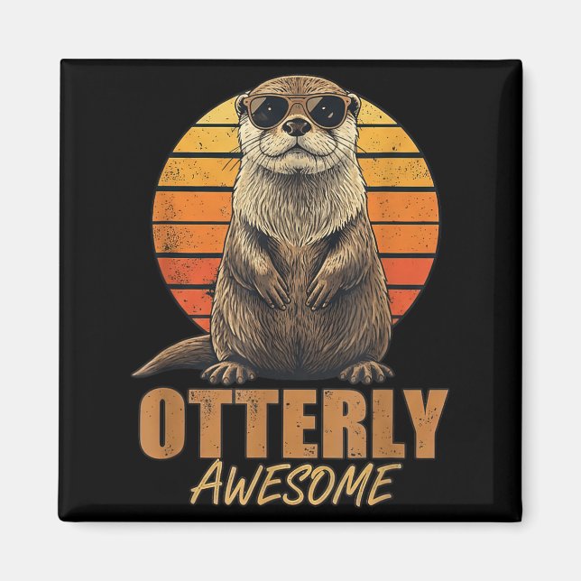Otterly Awesome Retro Sunset Sea Otter Lover Graph Magnet (Vorne)